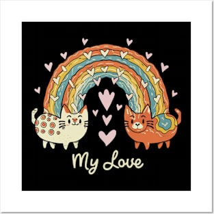 My Rainbow Cat is My Valentine Posters and Art